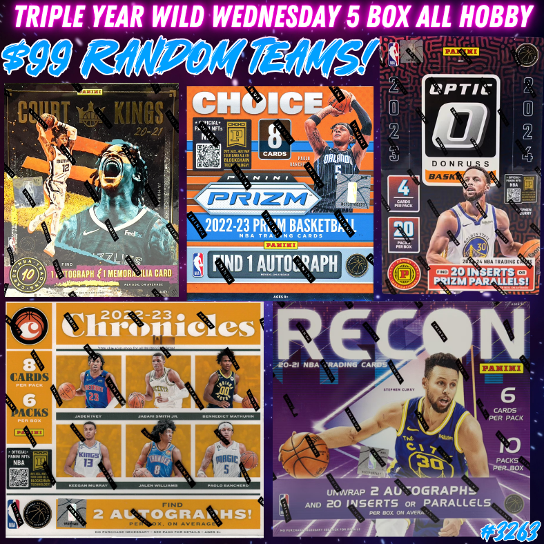 Break 3263 - NBA Triple Year WILD Wednesday 5 Box ALL HOBBY - $99 Random Teams!