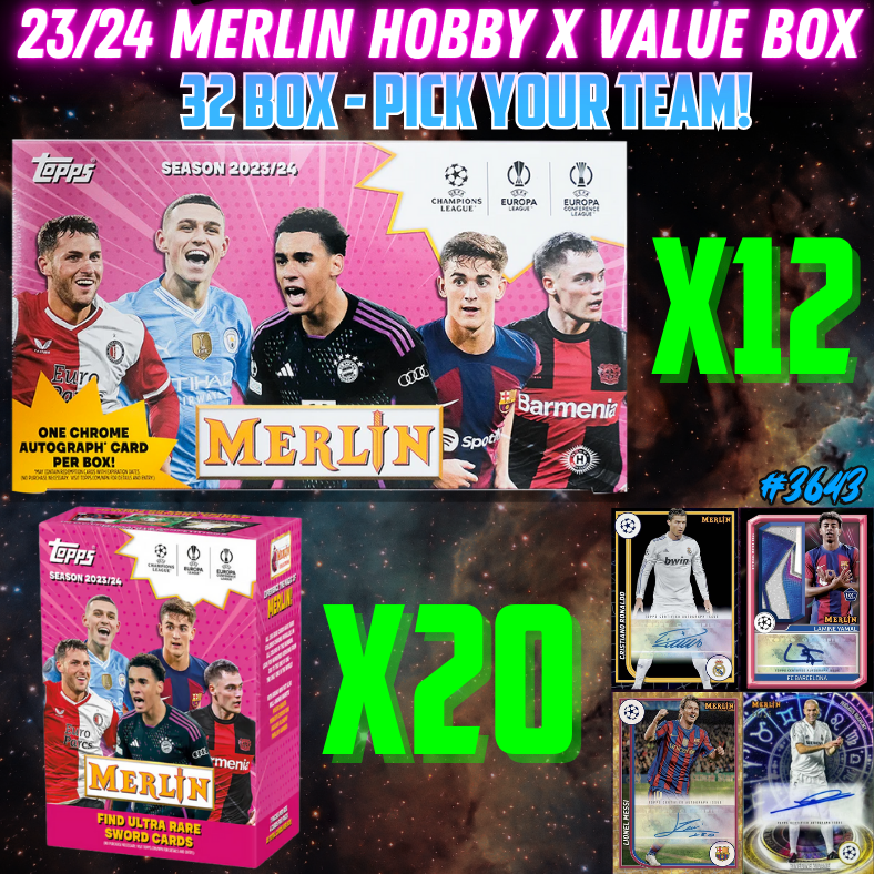 Break 3643 - 23/24 Topps UEFA Club Comp. Merlin Hobby FULL CASE x Value 20 Box - Pick Your Team