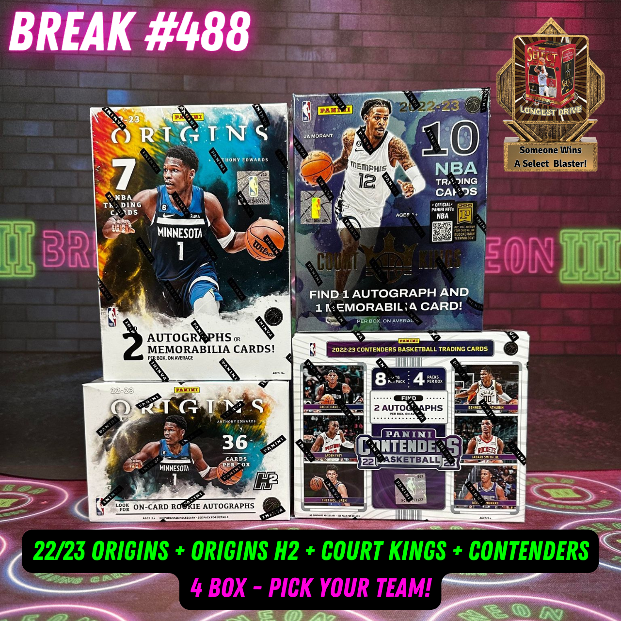 Break 488 - NBA 22/23 Origins, Court Kings, Contenders & Origins H2 4 Box Mixer - Pick Your Team!