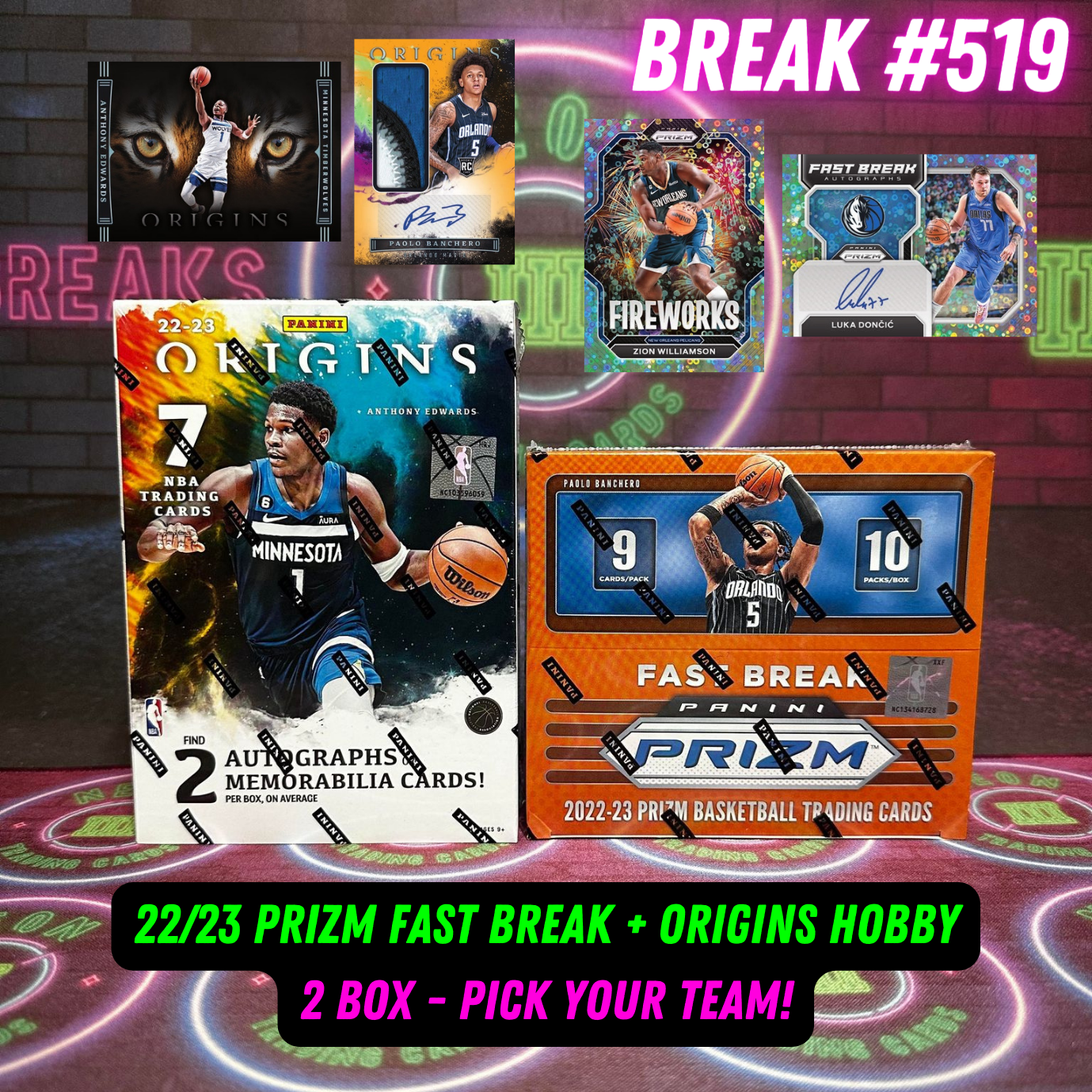Break 519 - NBA 22/23 Prizm Fast Break + Origins Hobby - 2 Box Pick Your Team!