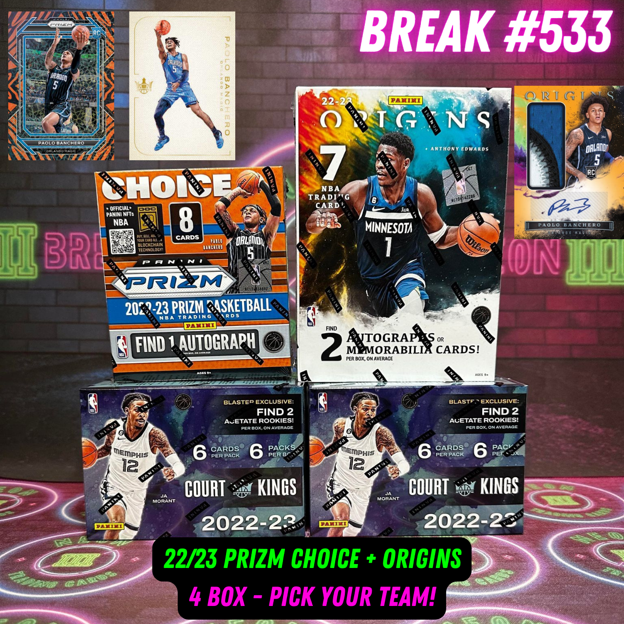 Break 533 - NBA 22/23 Prizm Choice + Origins Hobby 4 Box Mixer - Pick Your Team!