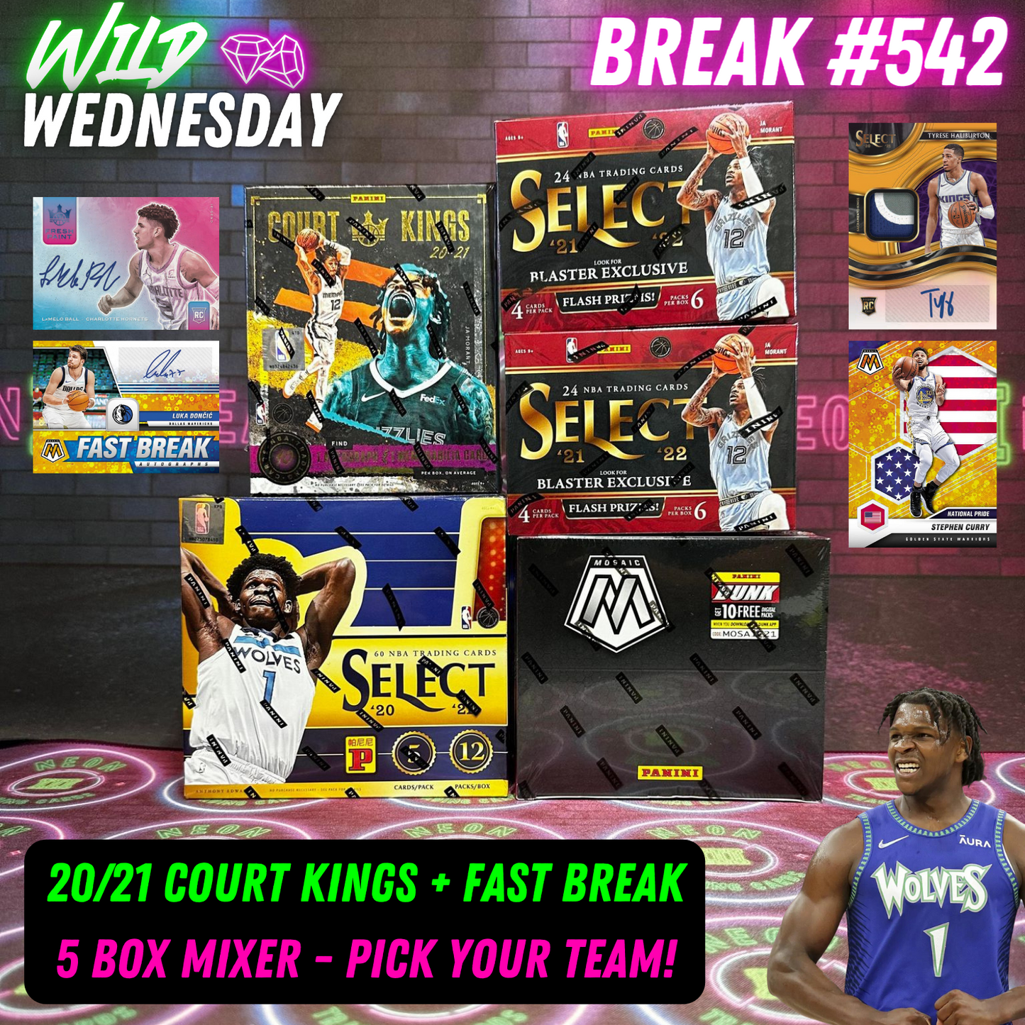 Break 542 - NBA 20/21 Court Kings + Mosaic Fast Break 5 Box Mixer - Pick Your Team!