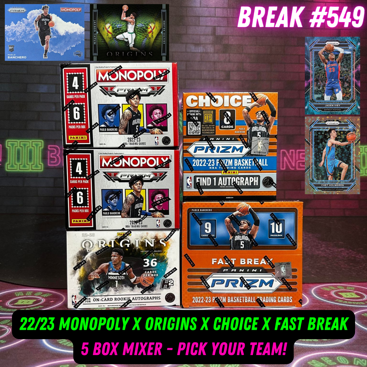 Break 549 - NBA 22/23 Monopoly Mixer ft Origins H2, Choice & Fast Break - 5 Box Pick Your Team!