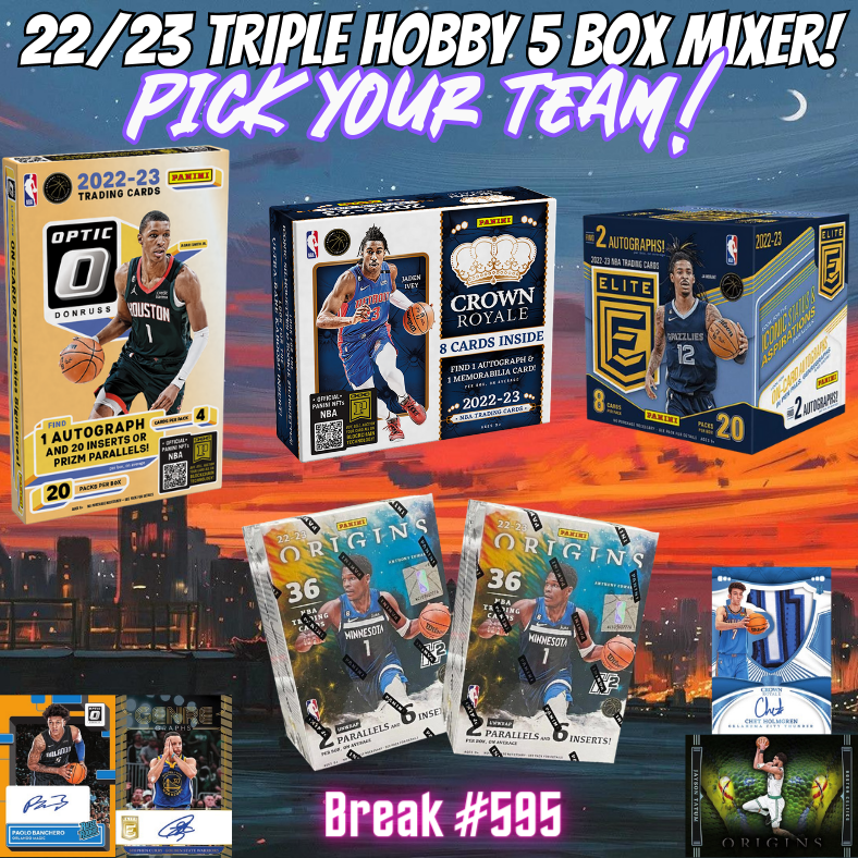 Break 595 - NBA 22/23 Crown Royale Triple Hobby 5 Box Mixer - Pick Your Team!
