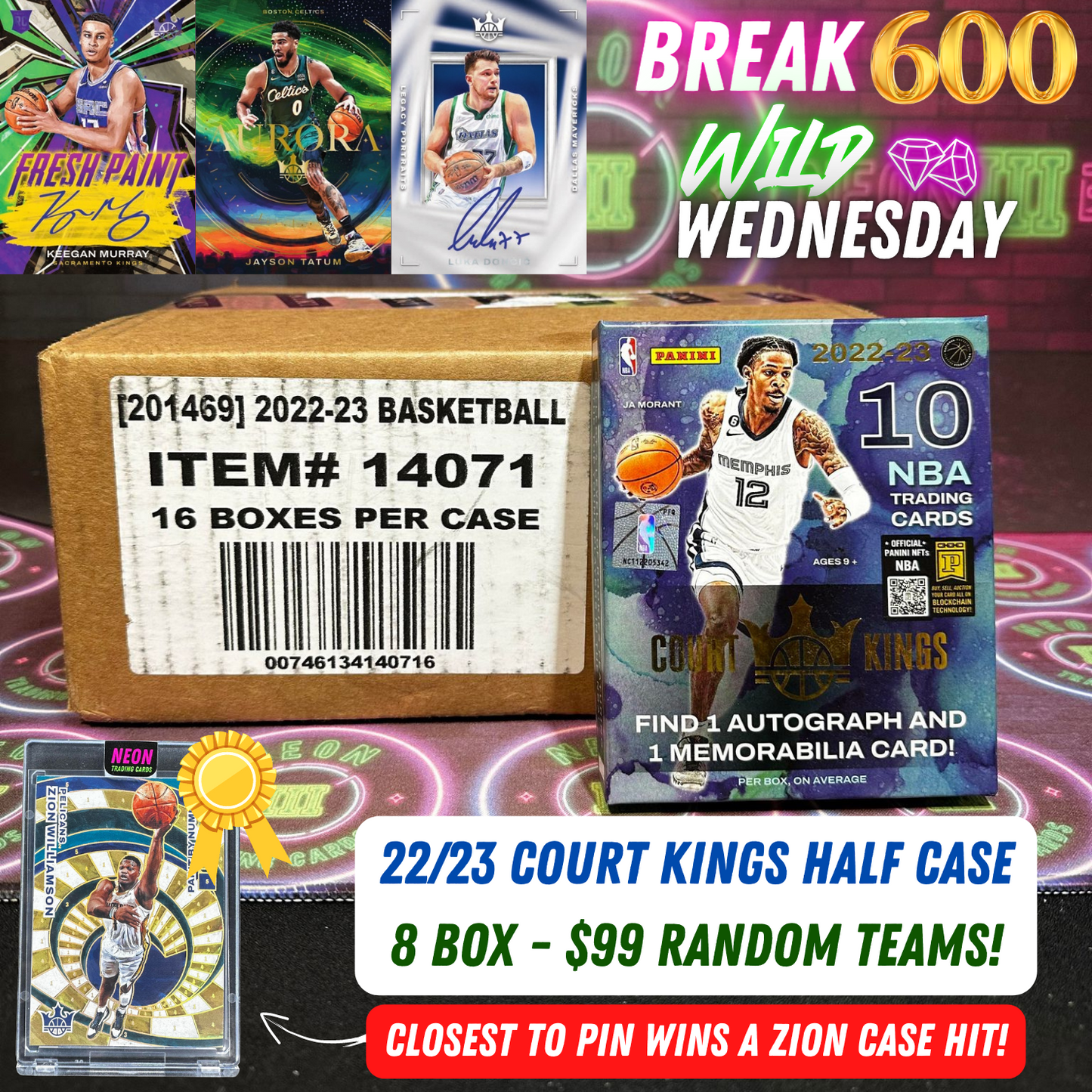 Break 600B - NBA 22/23 Court Kings Hobby HALF CASE - $99 Random Teams!