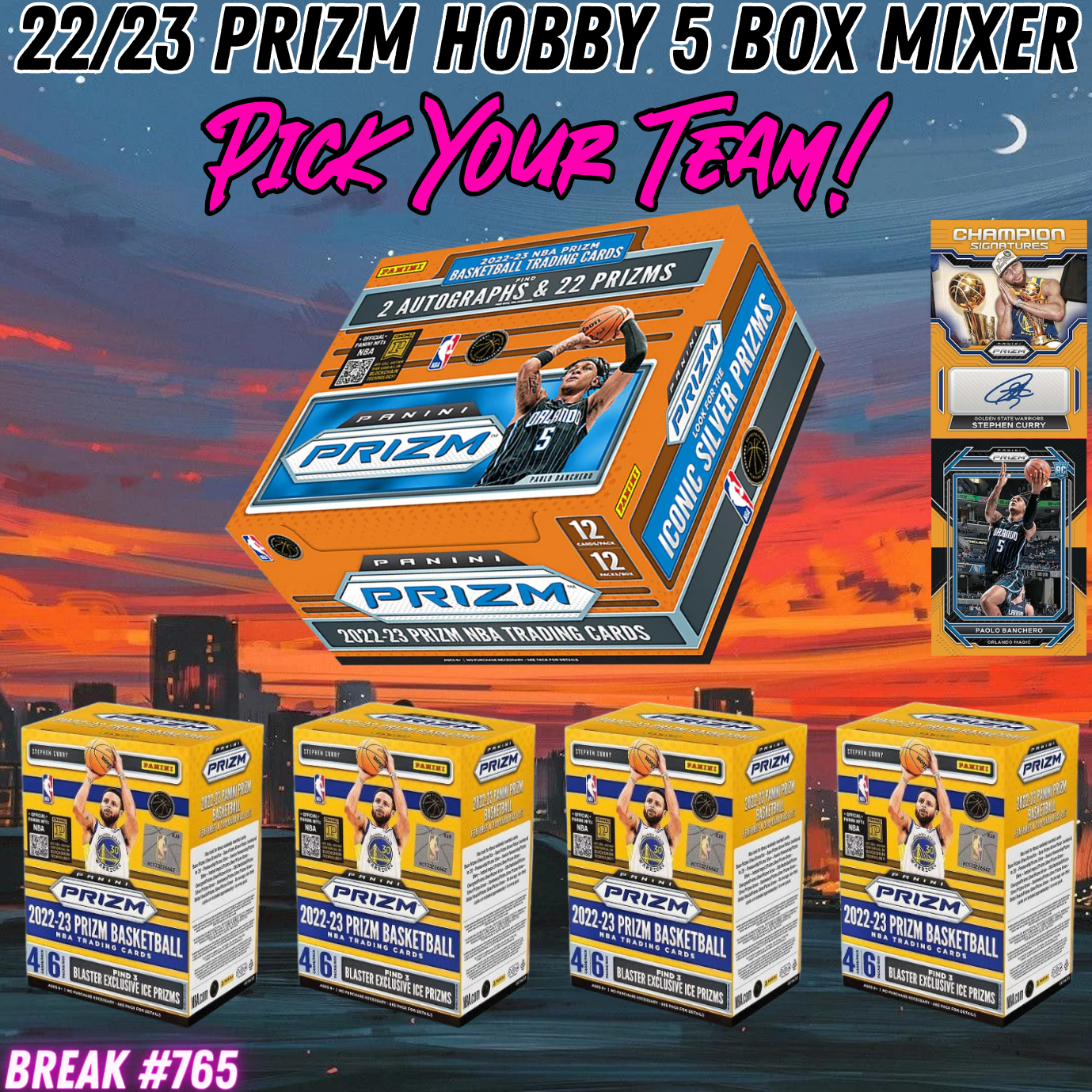 Break 765 - NBA 22/23 Prizm Hobby 5 Box Mixer - Pick Your Team!
