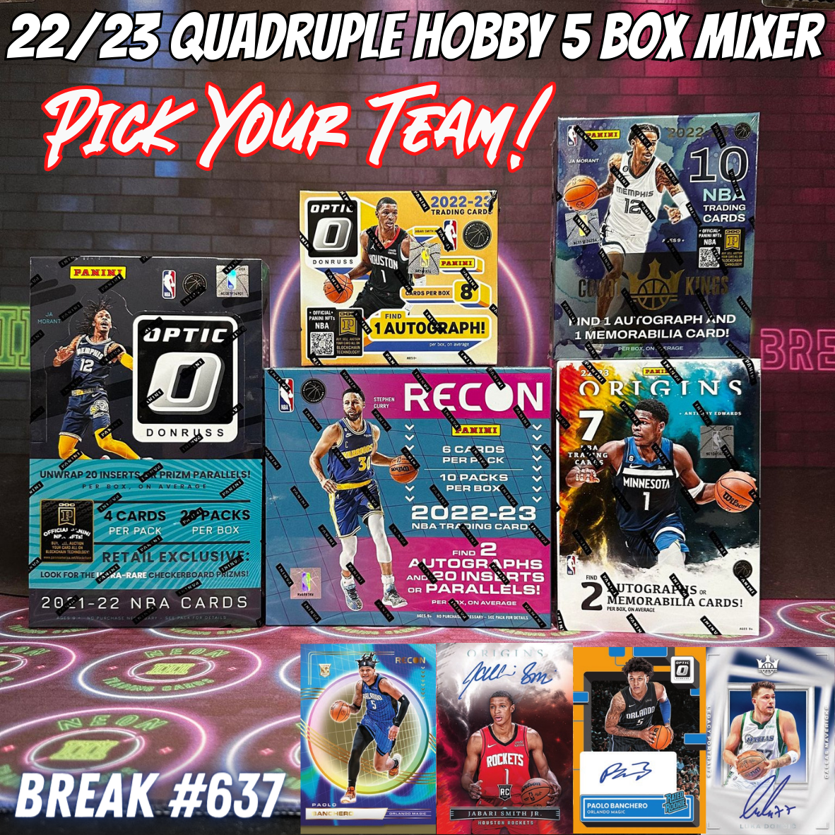 Break 637 - NBA 22/23 Quadruple Hobby Mixer ft Origins x Optic Choice - 5 Box Pick Your Team!