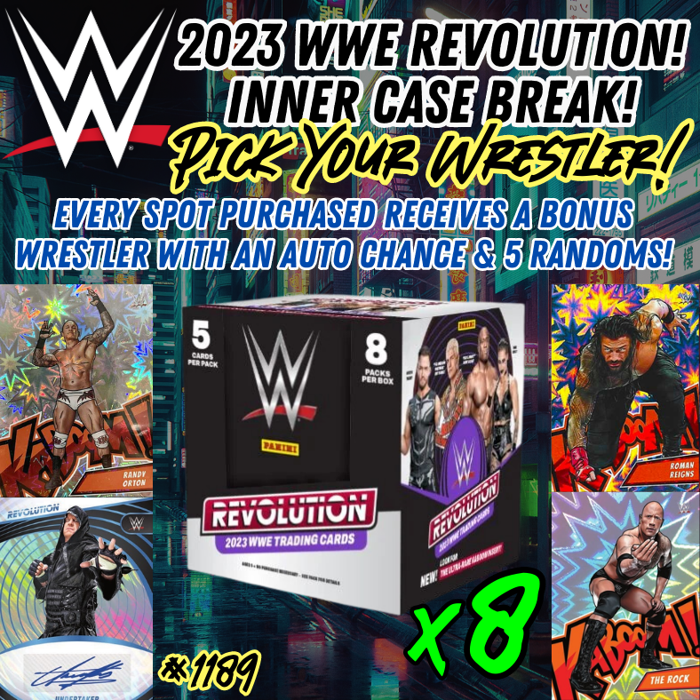 Break 1189 - 2023 WWE Revolution Inner Case Break - 8 Boxes - Pick Your Wrestler - Kaboom Hunting!