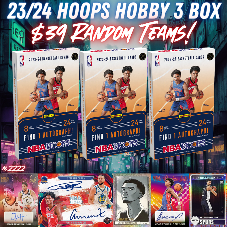 Break 2222 - NBA 23/24 Hoops Hobby 3 Box - $39 Random Teams!