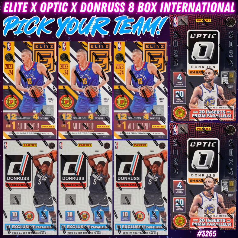 Break 3265 - NBA 23/24 Optic x Elite x Donruss International Hobby 8 Box - Pick Your Team!