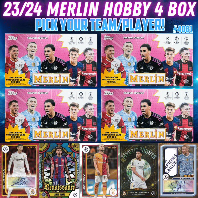 Break 4081 - 23/24 Topps Merlin UEFA Club Comp Hobby - 4 Box - Pick Your Team!