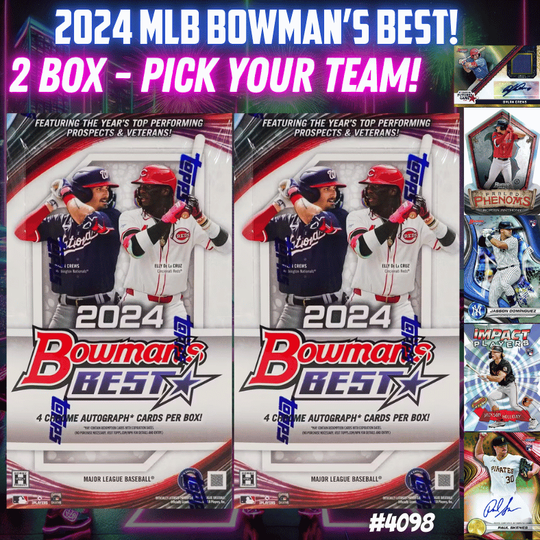 Break 4098 - 2024 MLB Bowman Best Hobby - 2 Box - 8 Autos! - Pick Your Team