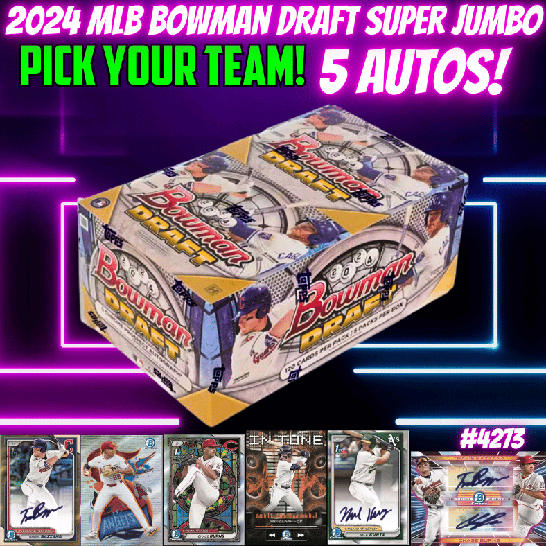 Break 4273 - 2024 MLB Bowman Draft SUPER Jumbo Box - 5 Autos - Pick Your Team!