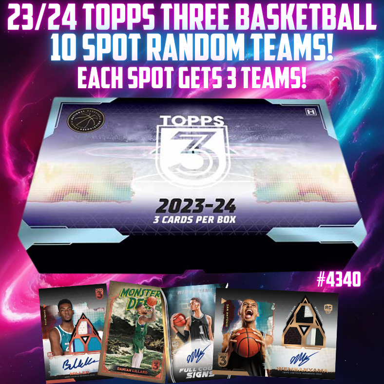 Break 4340 - NBA 23/24 Topps Three - 10 Spot - Random Teams!