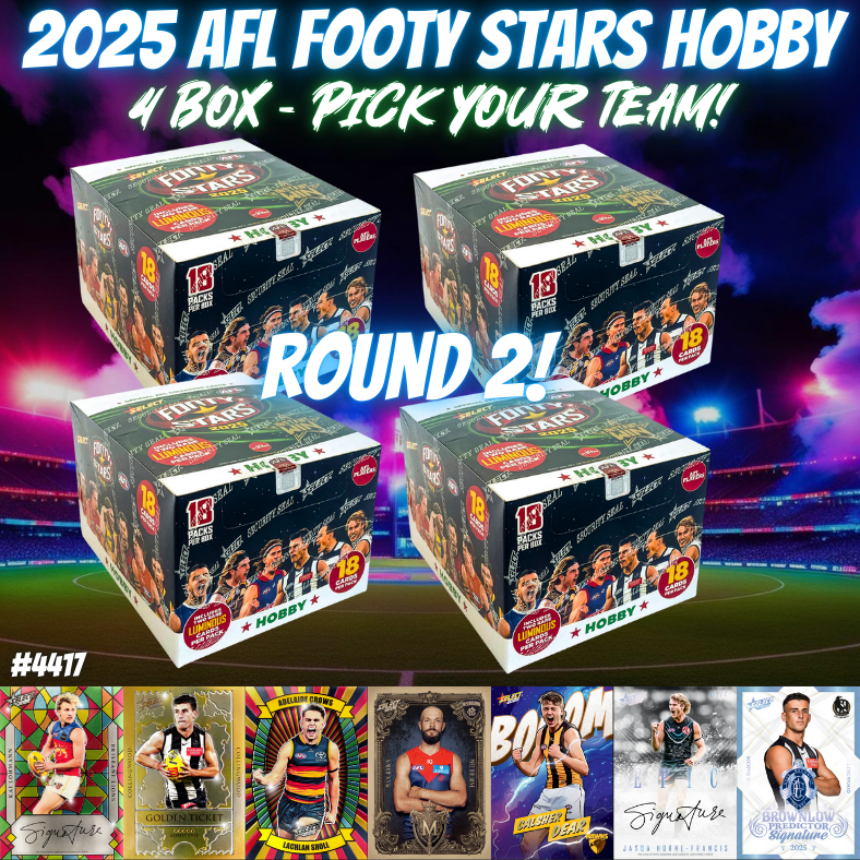 Break 4417 - 2025 AFL Footy Stars Hobby - 4 Box - Pick Your Team! ROUND 2!