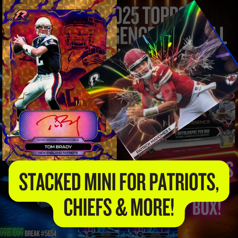 Stacked Mini for PATRIOTS, Chiefs & More in Break 5654 - 2025 NFL Resurgence Breakers Delight x Hobby - PYT!