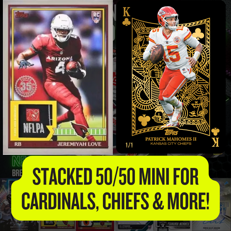 STACKED 50/50 Mini for Cardinals, Chiefs & More in Break 5675 - NEW 2026 Topps NFL Football Jumbo x Hobby - 6 BOX - PYT!