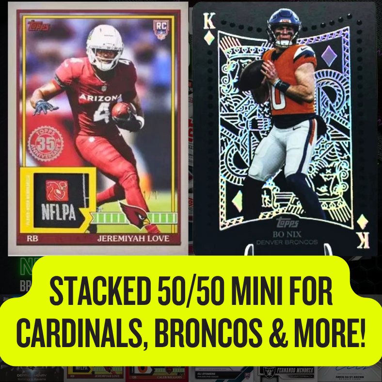 STACKED 50/50 Mini for Cardinals, Broncos & More in Break 5678 - NEW 2026 Topps NFL Football Jumbo x Hobby - 6 BOX - PYT!
