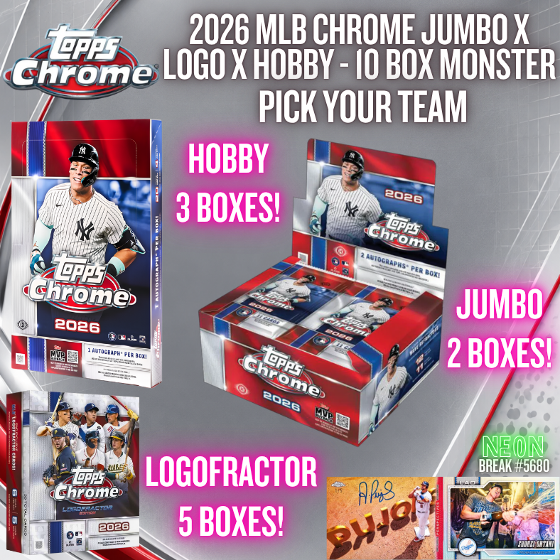 Break 5680 - 2026 MLB Chrome Jumbo x Logo x Hobby 10 Box Monster - Pick Your Team!