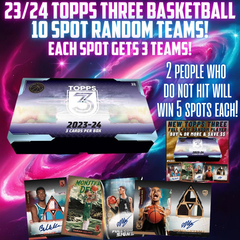 Break 4327 - 10 SPOT MANIA - 23/24 Topps THREE Basketball - Each Spot Gets 3 Teams & $200+ in Giveaways!