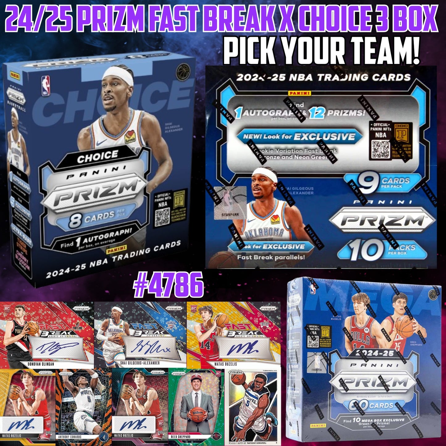 Break 4786 - NBA 24/25 Prizm Fast Break x Choice 3 box - Pick Your Team!
