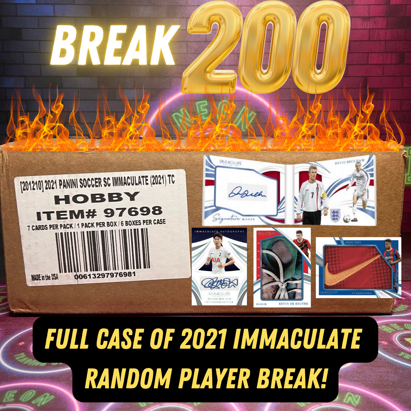 Break 200ish CELEBRATION - 2021 Immaculate Collection Soccer FULL CASE - 6 Boxes - Random Player