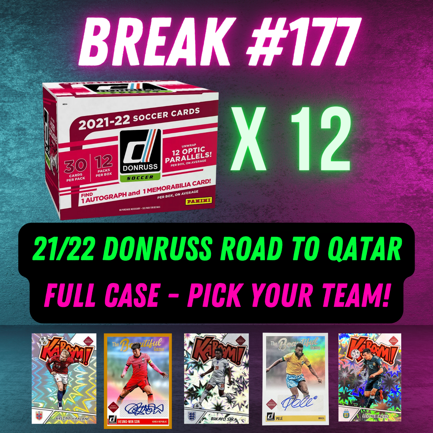 Break 177 - 2021/22 Donruss Road to Qatar FULL CASE - Pick Your Team!