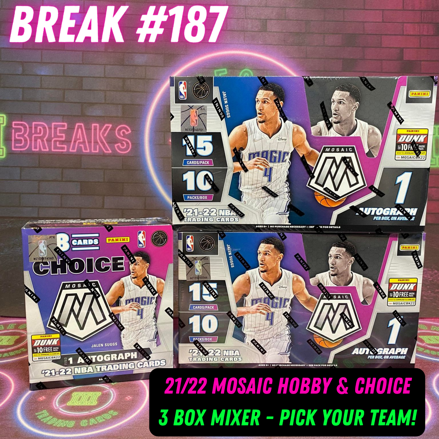 Break 187 - 2021/22 NBA Mosaic 3 Box Mixer - Pick Your Team!