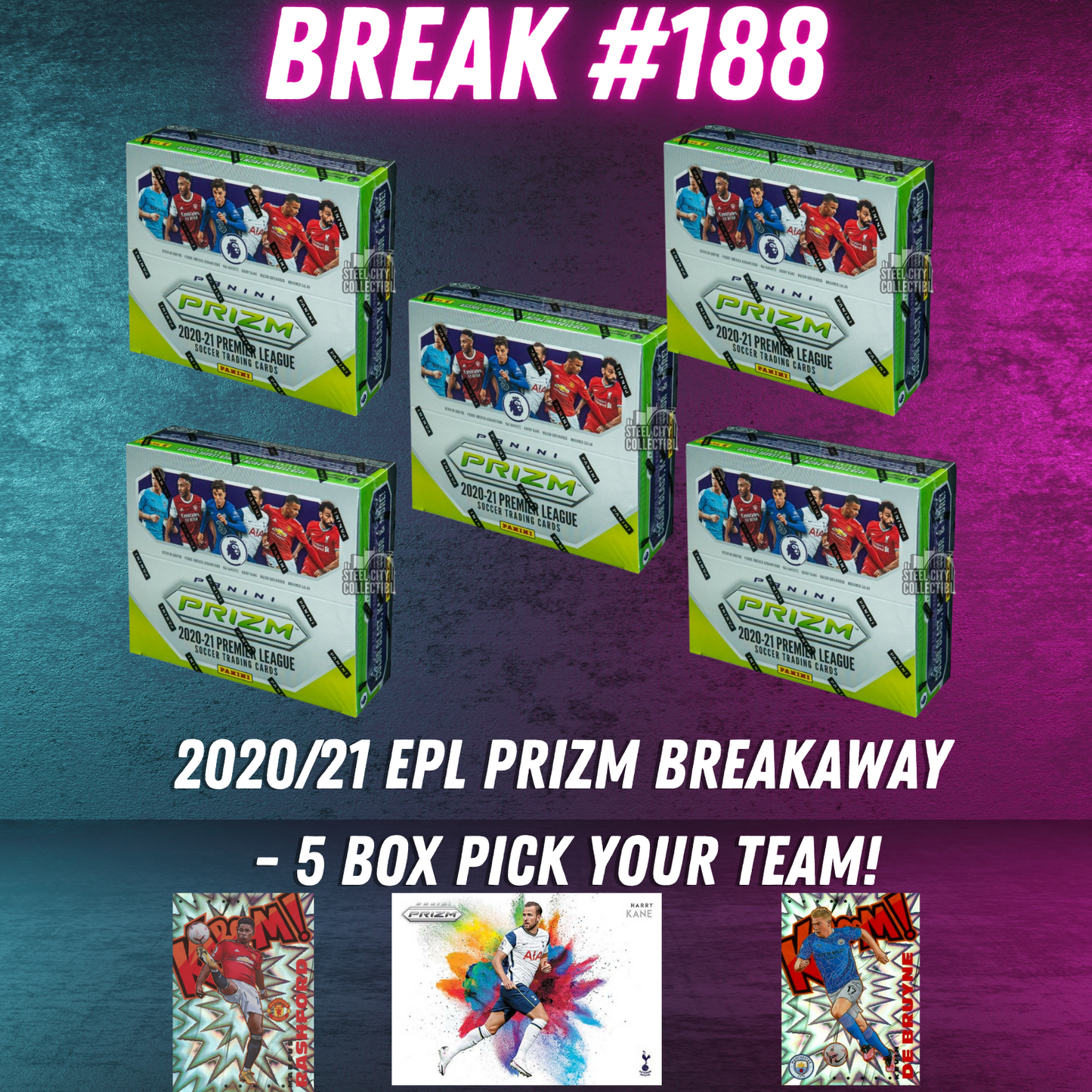 Break 188 - 20/21 EPL Prizm Breakaway 5 Box - Pick Your Team!