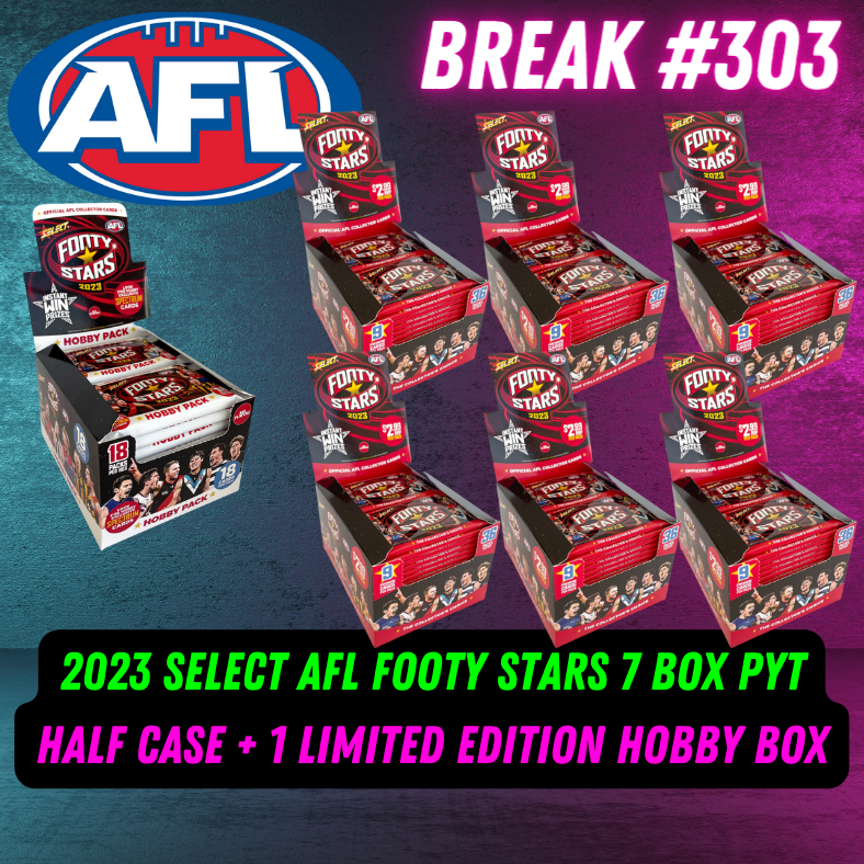Break 303 - 2023 AFL Footy Stars - 7 Box Mixer - Half Case + 1 Limited Edition Hobby Box