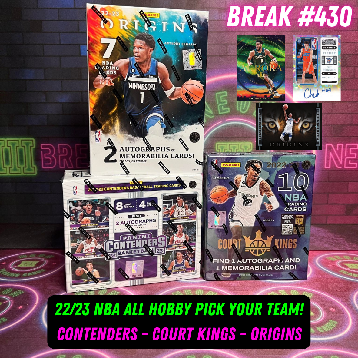 Break 430 - 22/23 NBA Contenders, Court Kings & Origins 3 Box Mixer - Pick Your Team!