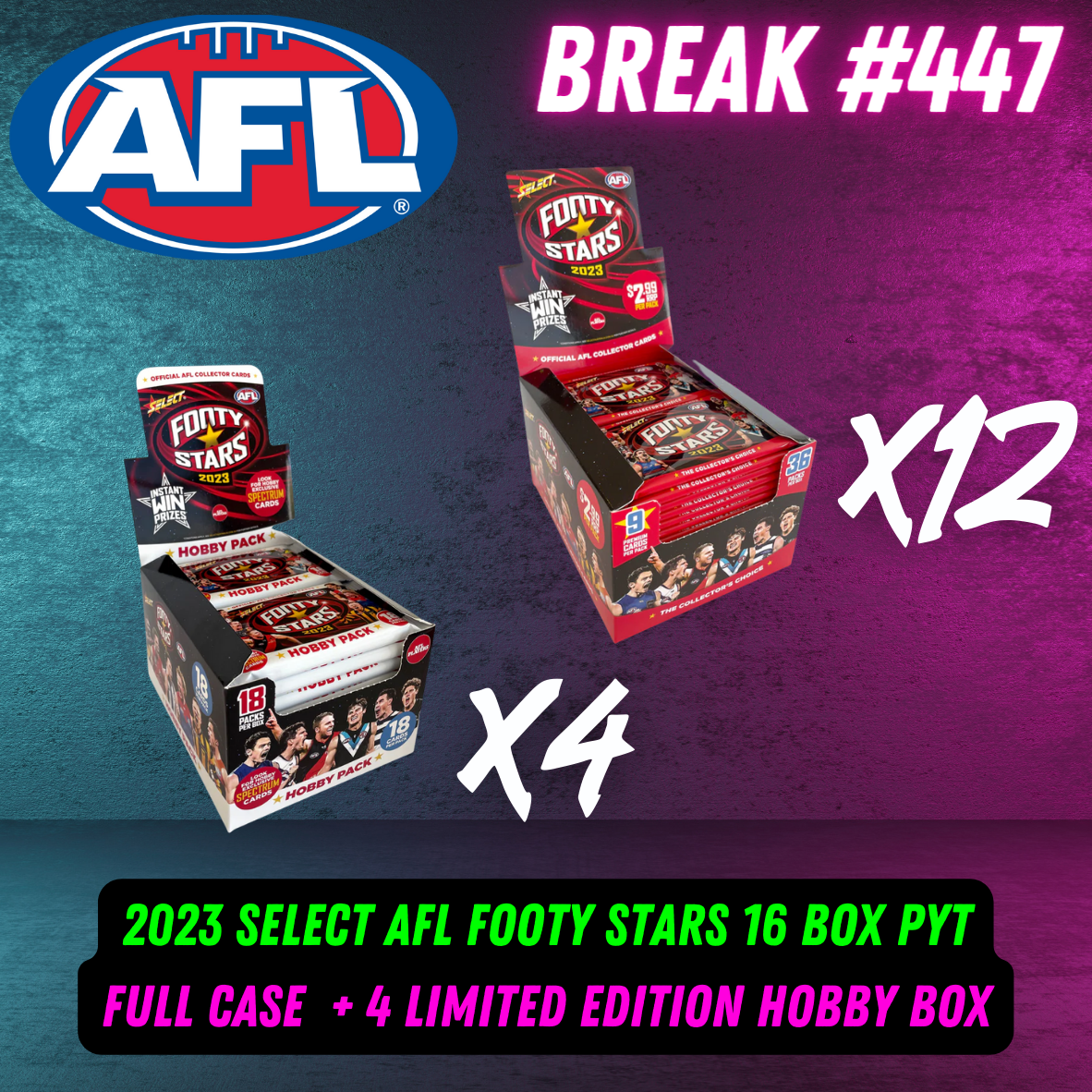 Break 447 - 2023 AFL Footy Stars 16 Box Mixer - 12x Retail + 4x Hobby - Pick Your Team!