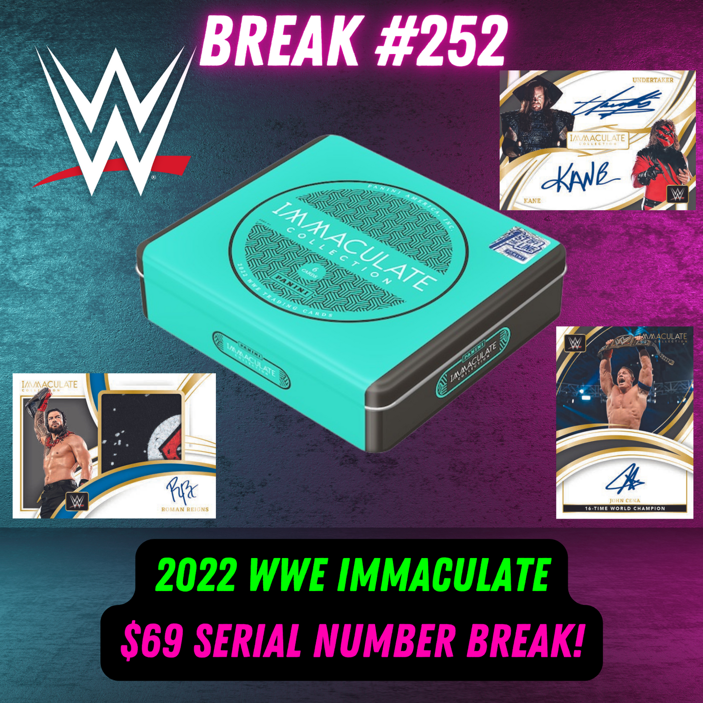 Break 252 - 2022 WWE Immaculate - 1 Box $69 Serial Number Break!