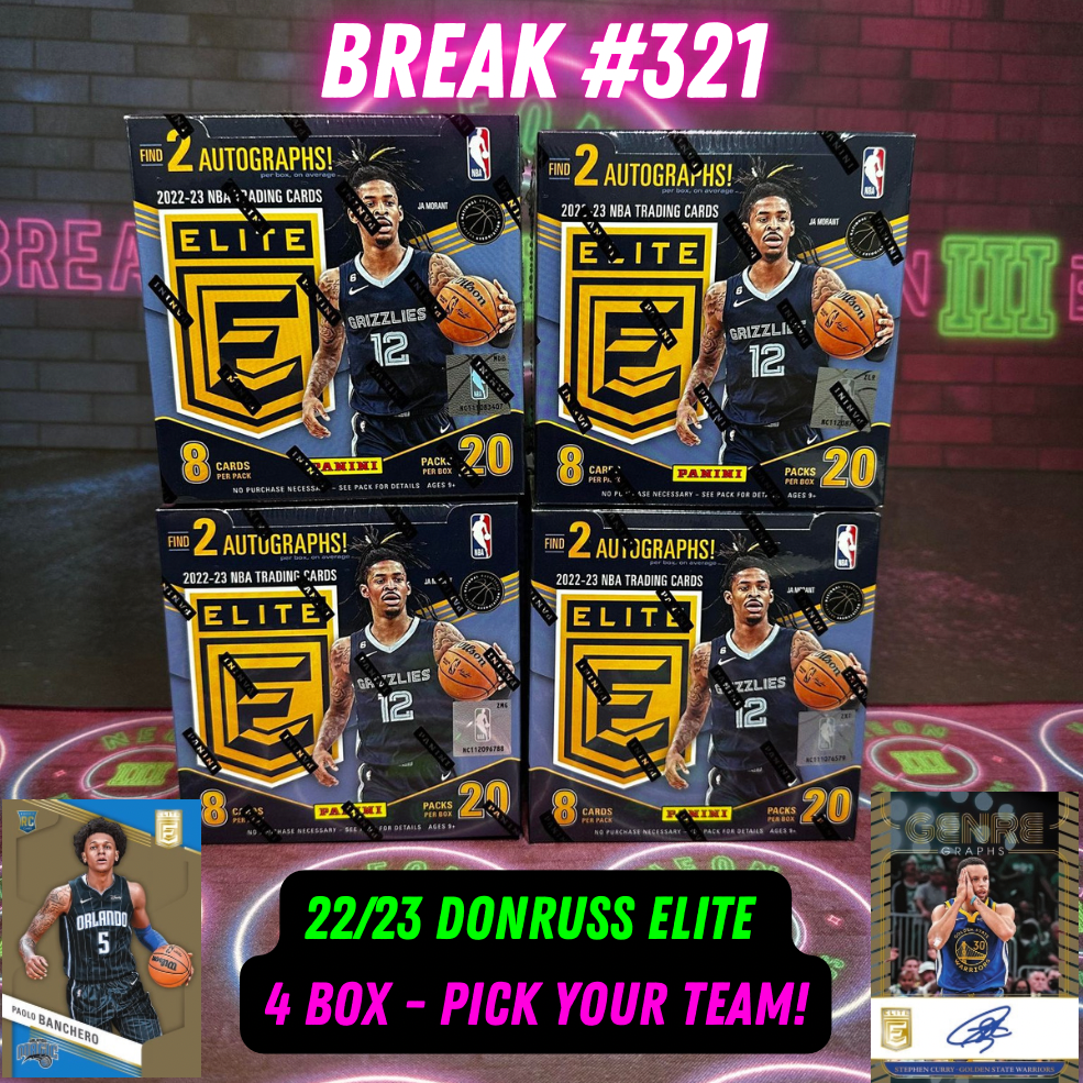 Break 321 - NBA 22/23 Donruss Elite 4 Box - Pick Your Team!