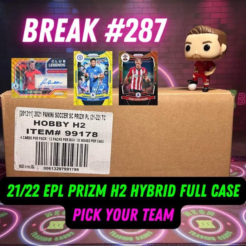 Break 287 - 21/22 EPL Prizm H2 Hybrid FULL CASE - 20 Boxes - Pick Your Player / Team