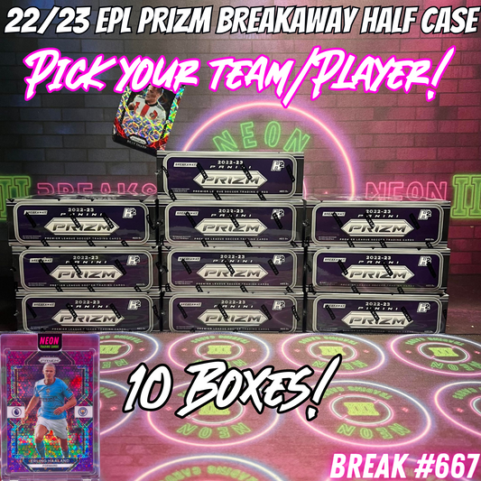 Break 667 - 22/23 EPL Prizm Breakaway HALF CASE - 10 Boxes - Pick Your Player / Team