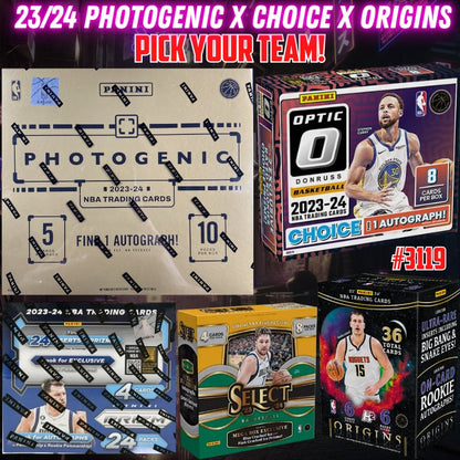 Break 3119 - NBA 23/24 Photogenic x Optic Choice x Origins 5 Box - Pick Your Team!