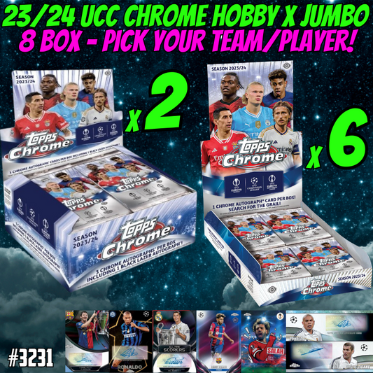 Break 3231 - 23/24 Topps UEFA Club Comp. Chrome Hobby x Jumbo - 8 Box - Pick Your Team!