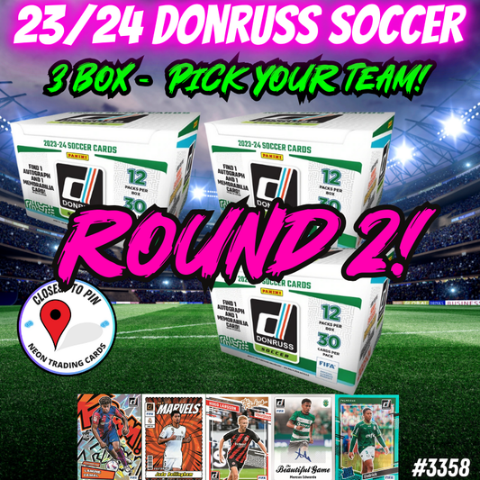 Break 3358 - 23/24 Donruss Soccer Hobby - 3 Box - Pick Your Team ROUND 2!