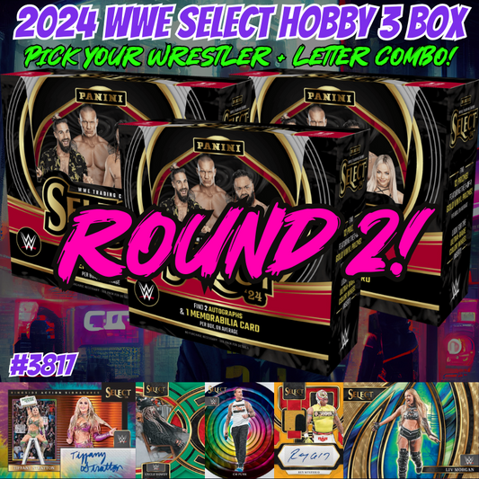 Break 3817 - 2024 WWE Select Hobby 3 Box - Pick Your Superstar & Letter Combo ROUND 2!