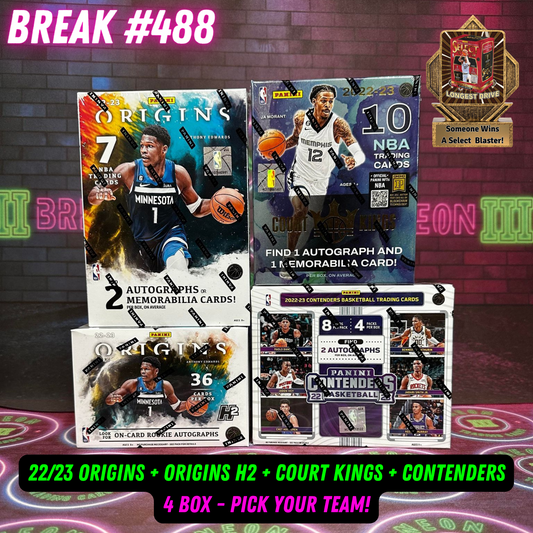 Break 488 - NBA 22/23 Origins, Court Kings, Contenders & Origins H2  4 Box Mixer - Pick Your Team!