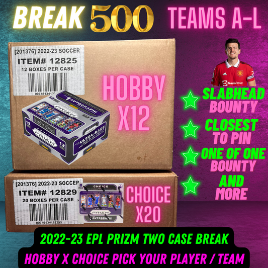 Break 500A Part 1 - Teams A-L - 22/23 EPL Prizm 2 Case Hobby x Choice - 32 Boxes - Pick Your Player / Team