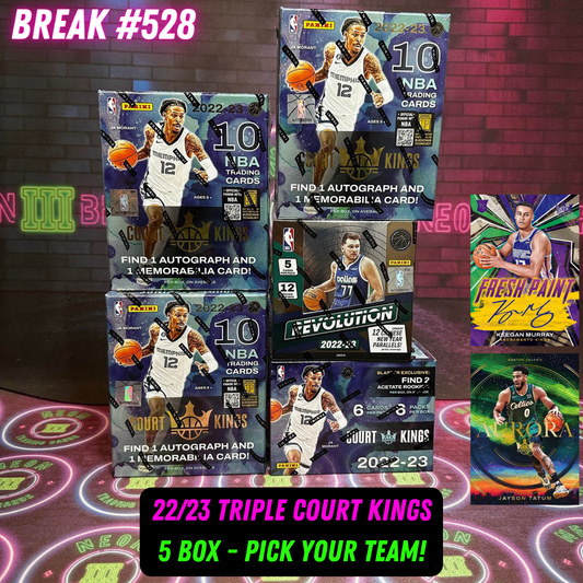 Break 528 - NBA 22/23 Triple Court Kings Hobby Mixer - 5 Box Pick Your Team!