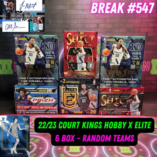 Break 547 - NBA 22/23 Court Kings Hobby x Elite 6 Box Mixer