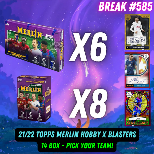 Break 585 - 21/22 Topps Merlin Half Case Hobby x 8 Blasters - Pick Your Team / Player