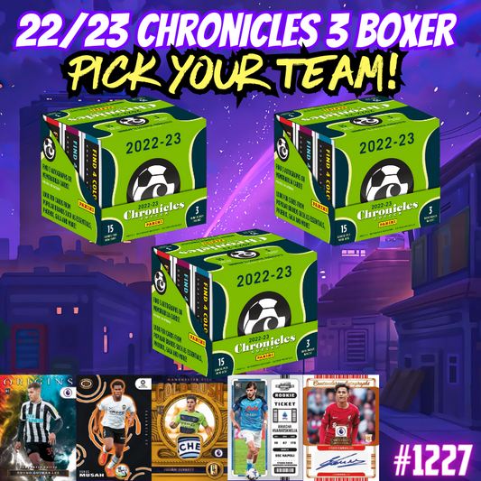 Break 1227 - 22/23 Chronicles Soccer Hobby - 3 Box - Pick Your Team!