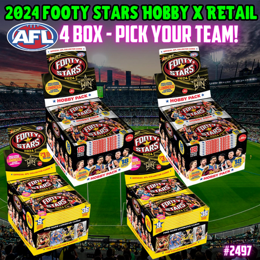 Break 2497 - Select 2024 Footy Stars Hobby x Retail 4 Box Mixer - Pick Your Team!