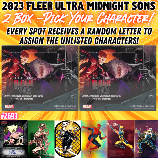 Break 2693 - 2023 Fleer Ultra Midnight Sons Hobby - 2 Box - Pick Your Character + Random Letter!