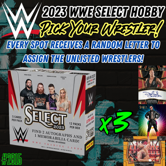Break 2815 - 2023 WWE Select 3 Box - Pick Your Wrestler + Random Letter!