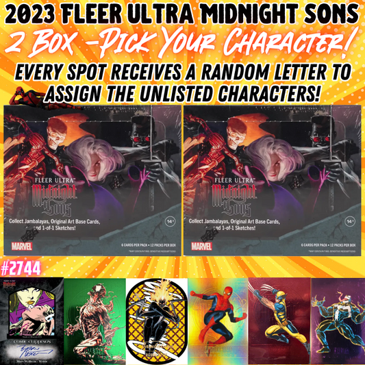 Break 2744 - 2023 Fleer Ultra Midnight Sons Hobby - 2 Box - Pick Your Character + Random Letter!